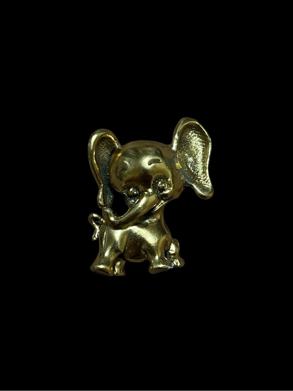 Vintage Crislu Gold Tone Baby Elephant Good Luck Brooch Signed “Tortolani” 1964
